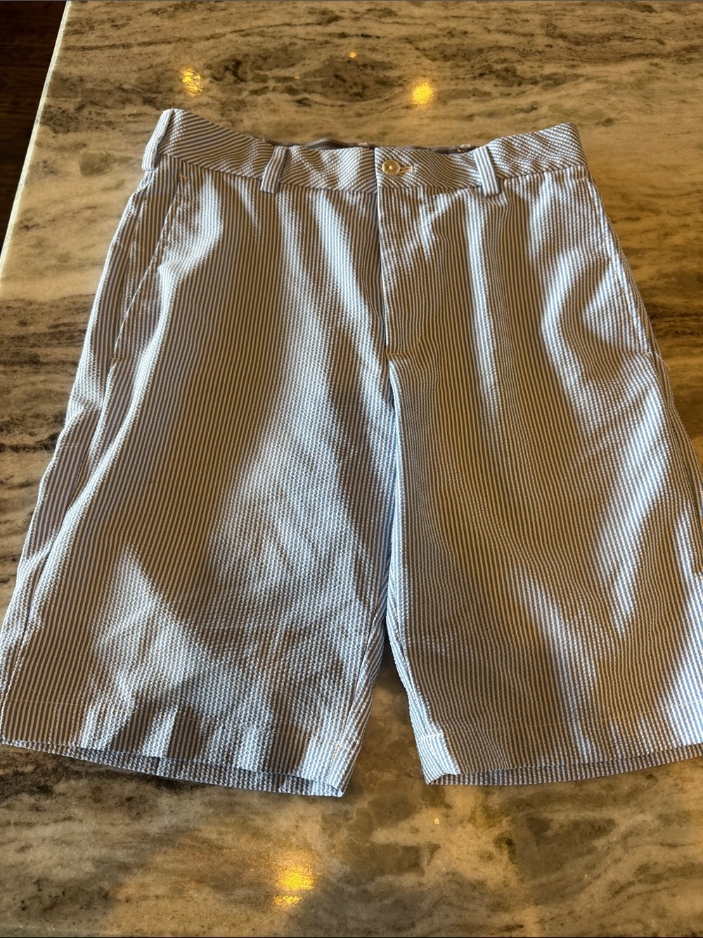 Walter Hagen Blue Seersucker Flat-Front Shorts